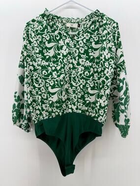 Homebody Floral Green Bodysuit Small